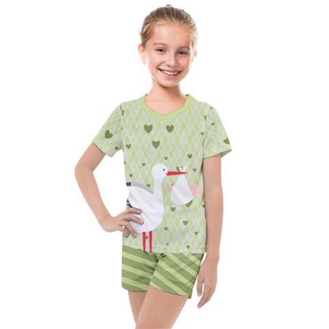 Pale Green Hearts & Stock Delivery Print Kids  Mesh Tee And Shorts Set by PattyVilleDesigns