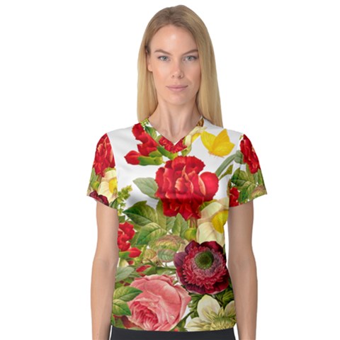 Flower Bouquet 1131891 1920 V-neck Sport Mesh Tee by vintage2030