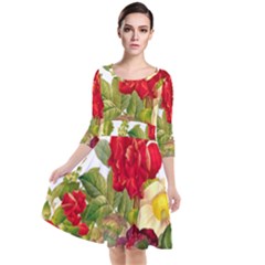 Flower Bouquet 1131891 1920 Quarter Sleeve Waist Band Dress