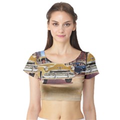 Retro Cars Short Sleeve Crop Top by vintage2030