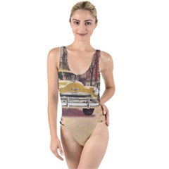 Retro Cars High Leg Strappy Swimsuit by vintage2030