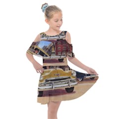 Retro Cars Kids  Shoulder Cutout Chiffon Dress