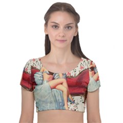 Retro 1265777 1920 Velvet Short Sleeve Crop Top 