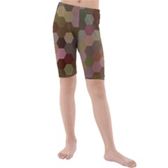 Brown Background Layout Polygon Kids  Mid Length Swim Shorts by Sapixe