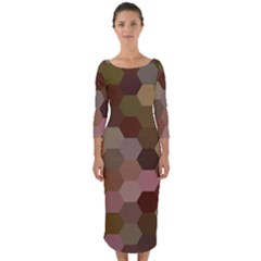 Brown Background Layout Polygon Quarter Sleeve Midi Bodycon Dress by Sapixe