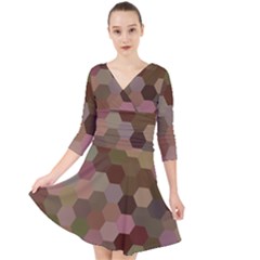 Brown Background Layout Polygon Quarter Sleeve Front Wrap Dress by Sapixe