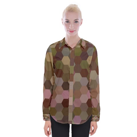 Brown Background Layout Polygon Womens Long Sleeve Shirt by Sapixe