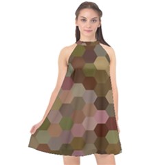 Brown Background Layout Polygon Halter Neckline Chiffon Dress  by Sapixe