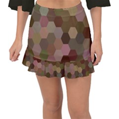 Brown Background Layout Polygon Fishtail Mini Chiffon Skirt by Sapixe