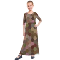 Brown Background Layout Polygon Kids  Quarter Sleeve Maxi Dress by Sapixe