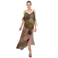 Brown Background Layout Polygon Maxi Chiffon Cover Up Dress by Sapixe