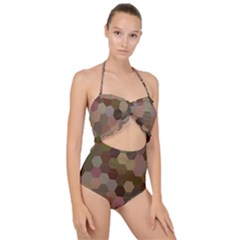 Brown Background Layout Polygon Scallop Top Cut Out Swimsuit