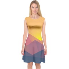 Image Sunset Landscape Graphics Capsleeve Midi Dress