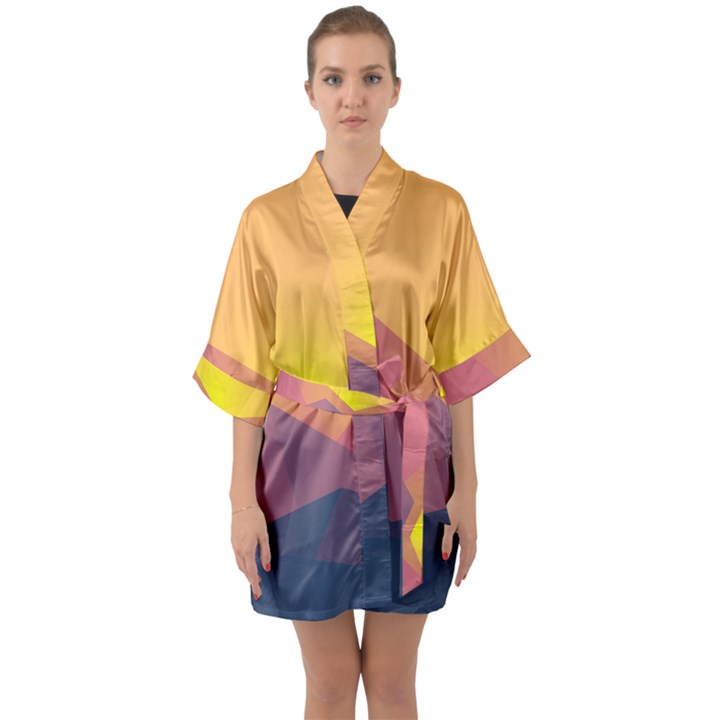 Image Sunset Landscape Graphics Quarter Sleeve Kimono Robe