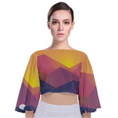 Image Sunset Landscape Graphics Tie Back Butterfly Sleeve Chiffon Top by Sapixe