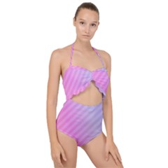 Diagonal Pink Stripe Gradient Scallop Top Cut Out Swimsuit by Sapixe