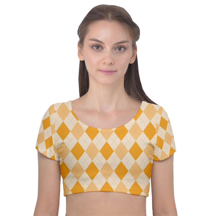 Argyle Pattern Seamless Design Velvet Short Sleeve Crop Top 