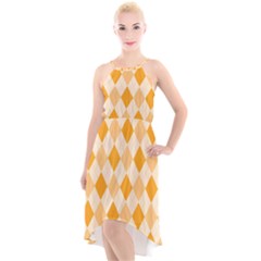 Argyle Pattern Seamless Design High-low Halter Chiffon Dress  by Sapixe