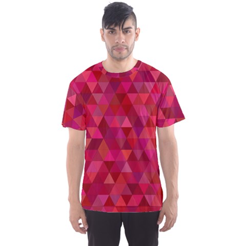 Maroon Dark Red Triangle Mosaic Men s Sports Mesh Tee by Sapixe