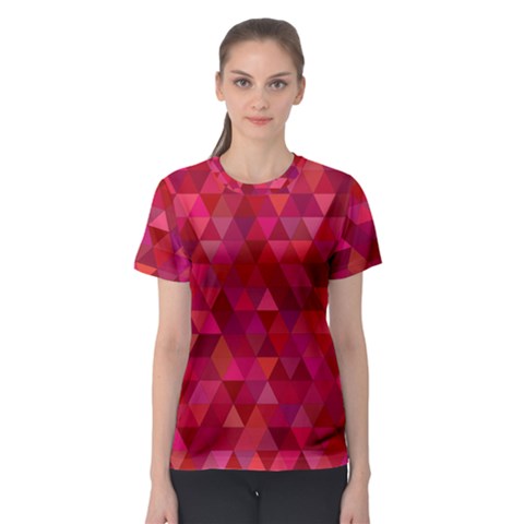 Maroon Dark Red Triangle Mosaic Women s Sport Mesh Tee by Sapixe