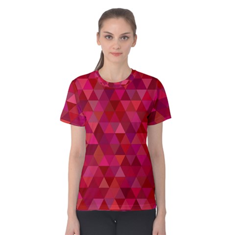 Maroon Dark Red Triangle Mosaic Women s Cotton Tee by Sapixe