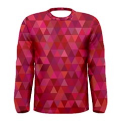 Maroon Dark Red Triangle Mosaic Men s Long Sleeve Tee by Sapixe