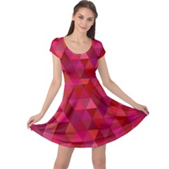 Maroon Dark Red Triangle Mosaic Cap Sleeve Dress by Sapixe