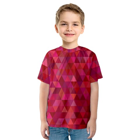 Maroon Dark Red Triangle Mosaic Kids  Sport Mesh Tee by Sapixe