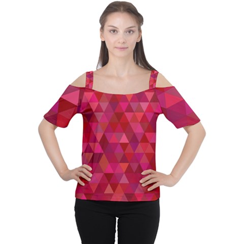 Maroon Dark Red Triangle Mosaic Cutout Shoulder Tee by Sapixe