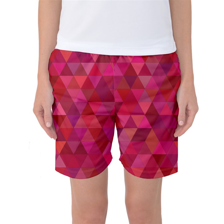 Maroon Dark Red Triangle Mosaic Women s Basketball Shorts