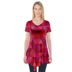 Maroon Dark Red Triangle Mosaic Short Sleeve Tunic  by Sapixe