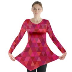 Maroon Dark Red Triangle Mosaic Long Sleeve Tunic  by Sapixe