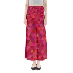 Maroon Dark Red Triangle Mosaic Full Length Maxi Skirt by Sapixe