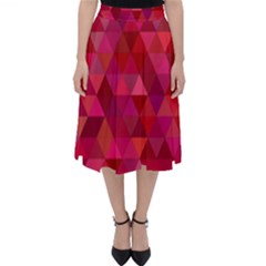 Maroon Dark Red Triangle Mosaic Classic Midi Skirt by Sapixe