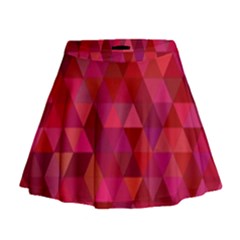 Maroon Dark Red Triangle Mosaic Mini Flare Skirt by Sapixe