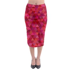 Maroon Dark Red Triangle Mosaic Midi Pencil Skirt by Sapixe