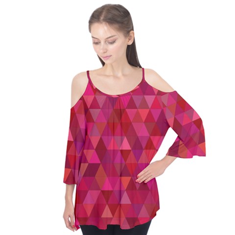 Maroon Dark Red Triangle Mosaic Flutter Tees by Sapixe