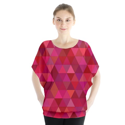 Maroon Dark Red Triangle Mosaic Blouse by Sapixe