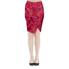 Maroon Dark Red Triangle Mosaic Midi Wrap Pencil Skirt by Sapixe