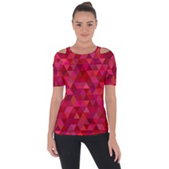 Maroon Dark Red Triangle Mosaic Shoulder Cut Out Short Sleeve Top by Sapixe