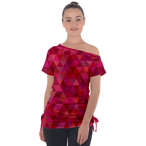 Maroon Dark Red Triangle Mosaic Tie-up Tee by Sapixe