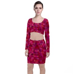 Maroon Dark Red Triangle Mosaic Top And Skirt Sets by Sapixe