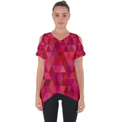 Maroon Dark Red Triangle Mosaic Cut Out Side Drop Tee by Sapixe