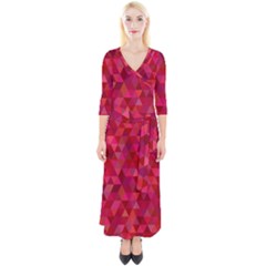 Maroon Dark Red Triangle Mosaic Quarter Sleeve Wrap Maxi Dress by Sapixe