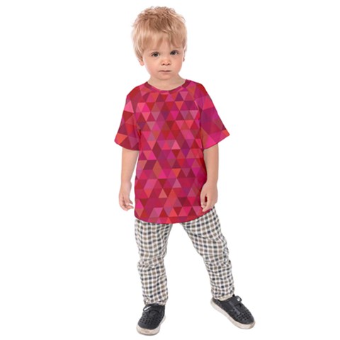 Maroon Dark Red Triangle Mosaic Kids Raglan Tee by Sapixe