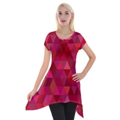 Maroon Dark Red Triangle Mosaic Short Sleeve Side Drop Tunic by Sapixe