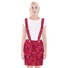 Maroon Dark Red Triangle Mosaic Braces Suspender Skirt by Sapixe