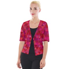 Maroon Dark Red Triangle Mosaic Cropped Button Cardigan by Sapixe