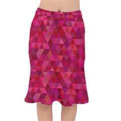 Maroon Dark Red Triangle Mosaic Mermaid Skirt by Sapixe