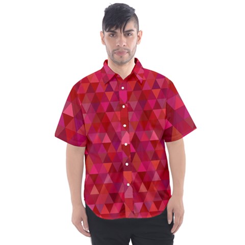 Maroon Dark Red Triangle Mosaic Men s Short Sleeve Shirt by Sapixe